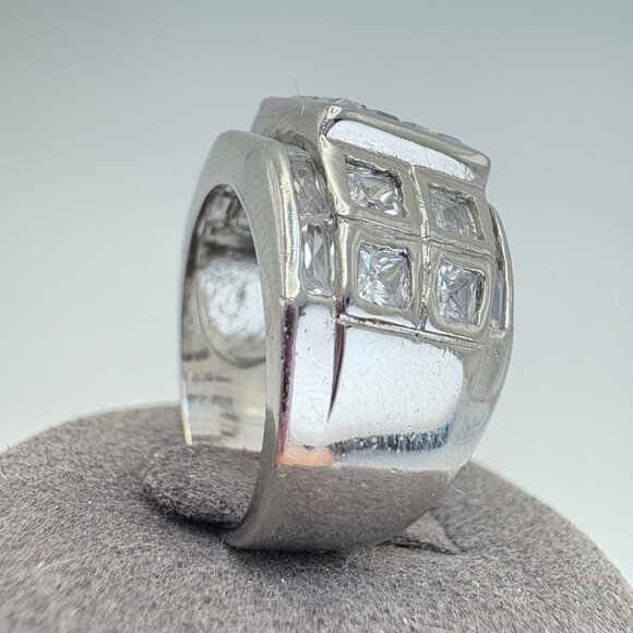 VTG Sterling Silver 925 Cubic Zirconia Tapered Band Statement Ring Size 8.75 - Picture 5 of 11